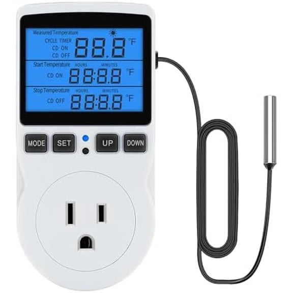 Plug in Digital Thermostat Temperature Controlled Outlet with Backlit LCD, 1800W 120V 15A Heating Cooling Control for Reptile, Incubation, Aquarium, Refrigerator, Home Brewing$$Tools