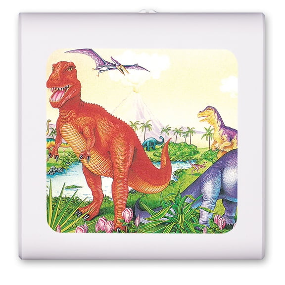 Plug in Dimmable LED Night Light with Dusk to Dawn Auto Sensor, Adjustable Brightness, Warm Light, Auto On/Off Nightlight for Bathroom, Hallway, Nursery, Bedrooms - Dinosaurs