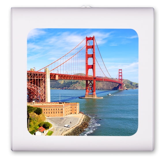 Plug in Dimmable LED Night Light with Dusk to Dawn Auto Sensor, Adjustable Brightness, Warm Light, Auto On/Off Nightlight for Bathroom, Hallway, Nursery, Bedrooms - Golden Gate Bridge