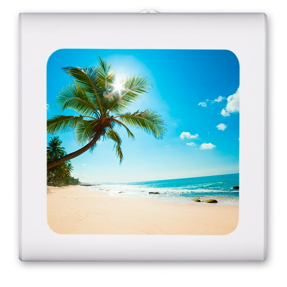 Plug in Dimmable LED Night Light with Dusk to Dawn Auto Sensor, Adjustable Brightness, Warm Light, Auto On/Off Nightlight for Bathroom, Hallway, Nursery, Bedrooms - Palm Tree and Beach