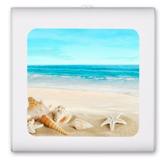 Plug in Dimmable LED Night Light with Dusk to Dawn Auto Sensor, Adjustable Brightness, Warm Light, Auto On/Off Nightlight for Bathroom, Hallway, Nursery, Bedrooms - Seashells on the Beach