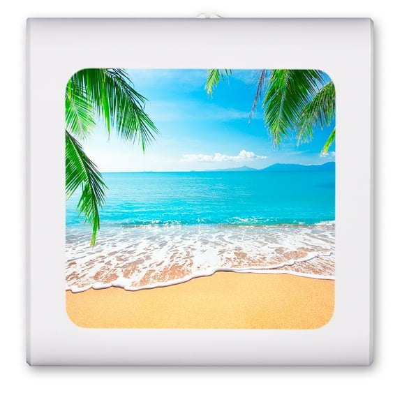 Plug in Dimmable LED Night Light with Dusk to Dawn Auto Sensor, Adjustable Brightness, Warm Light, Auto On/Off Nightlight for Bathroom, Hallway, Nursery, Bedrooms - View from the Sand on Beach