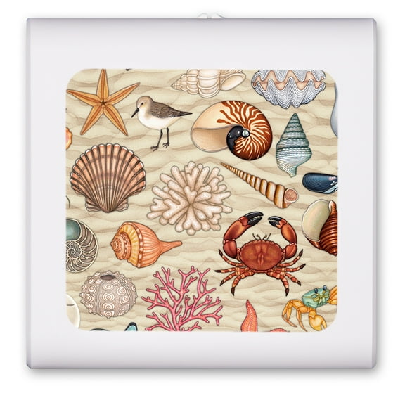 Plug in Dimmable LED Night Light with Dusk to Dawn Auto Sensor, Adjustable Brightness, Warm Light, Auto On/Off Nightlight for Bathroom, Hallway, Nursery, Bedrooms - Beach Combing