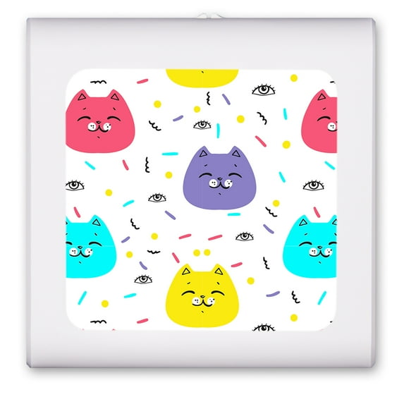 Plug in Dimmable LED Night Light with Dusk to Dawn Auto Sensor, Adjustable Brightness, Warm Light, Auto On/Off Nightlight for Bathroom, Hallway, Nursery, Bedrooms - Colorful Cat Faces