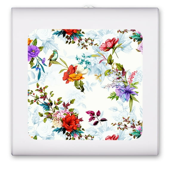 Plug in Dimmable LED Night Light with Dusk to Dawn Auto Sensor, Adjustable Brightness, Warm Light, Auto On/Off Nightlight for Bathroom, Hallway, Nursery, Bedrooms - Colorful Roses and Birds