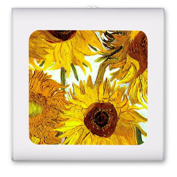 Plug in Dimmable LED Night Light with Dusk to Dawn Auto Sensor, Adjustable Brightness, Warm Light, Auto On/Off Nightlight for Bathroom, Hallway, Nursery, Bedrooms - Van Gogh: Sunflowers II