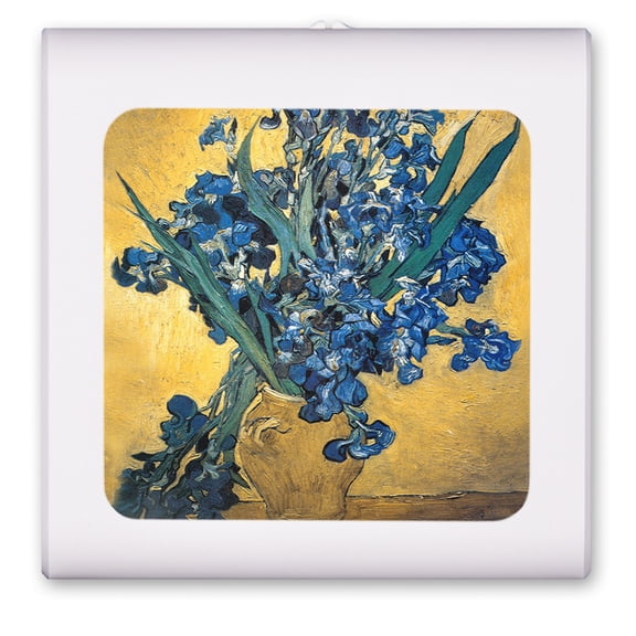 Plug in Dimmable LED Night Light with Dusk to Dawn Auto Sensor, Adjustable Brightness, Warm Light, Auto On/Off Nightlight for Bathroom, Hallway, Nursery, Bedrooms - Van Gogh: Vase of Irises