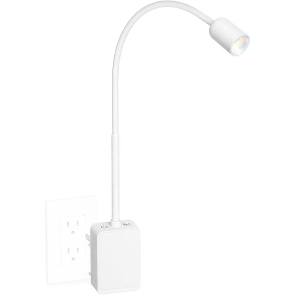 Plug in Dimmable LED Wall Reading Night Light for Books in Bed, Flexible White Wall Sconce Lamp with Power Plug for Bedroom Kitchen, 3 Lighting Color Modes, 50? Spot Light Angle