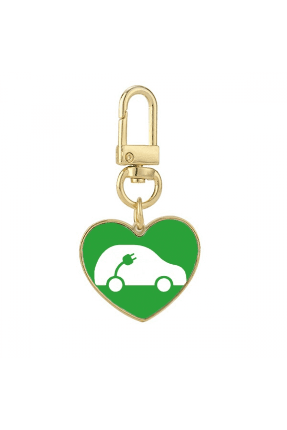 Plug Energy Vehicles Protect Environment Gold Heart Keychain Metal Keyring Holder