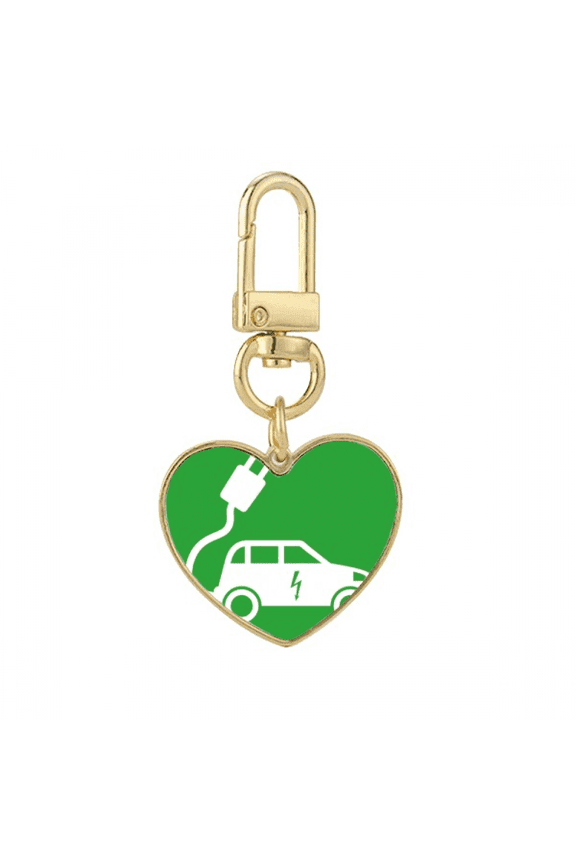 Plug Energy Vehicles Protect Environment Gold Heart Keychain Metal Keyring Holder