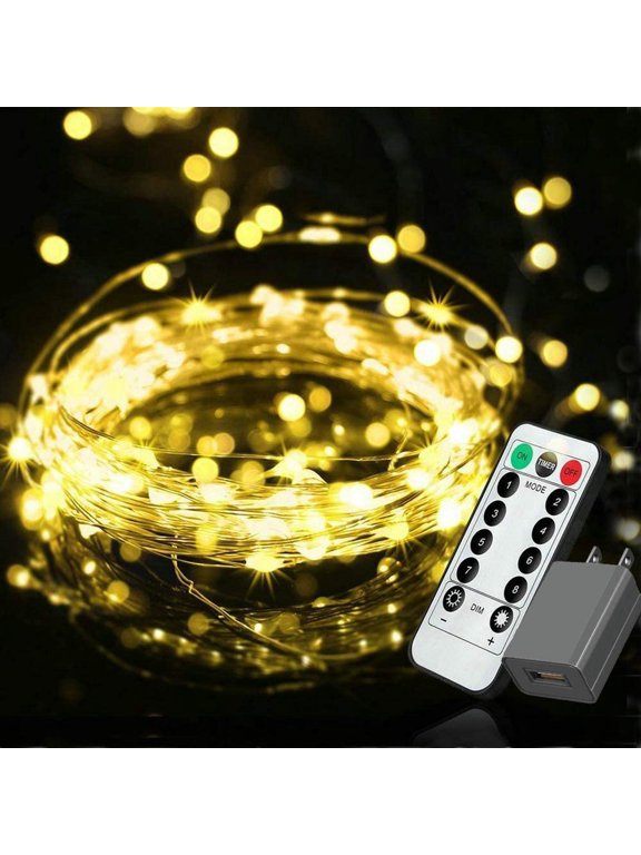 Plug in Fairy Lights with Remote Control Timer, 8 Modes 33ft 100 LED Dimmable String Lights, Waterproof Firefly Starry Lights Twinkle Lights for Indoor Outdoor Decoration, UL-listed, Warm White