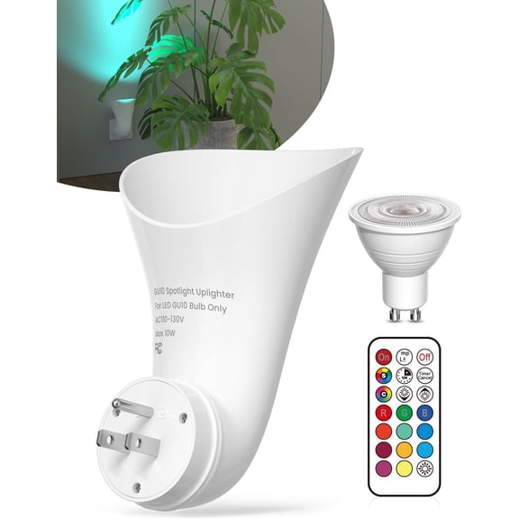Plug in GU10 Wall Uplighter Lamp with Timer & Memory Function Spotlights Socket Plugin Wash Remote Control Indirect Lighting Inside (LED RGB Bulb Included)
