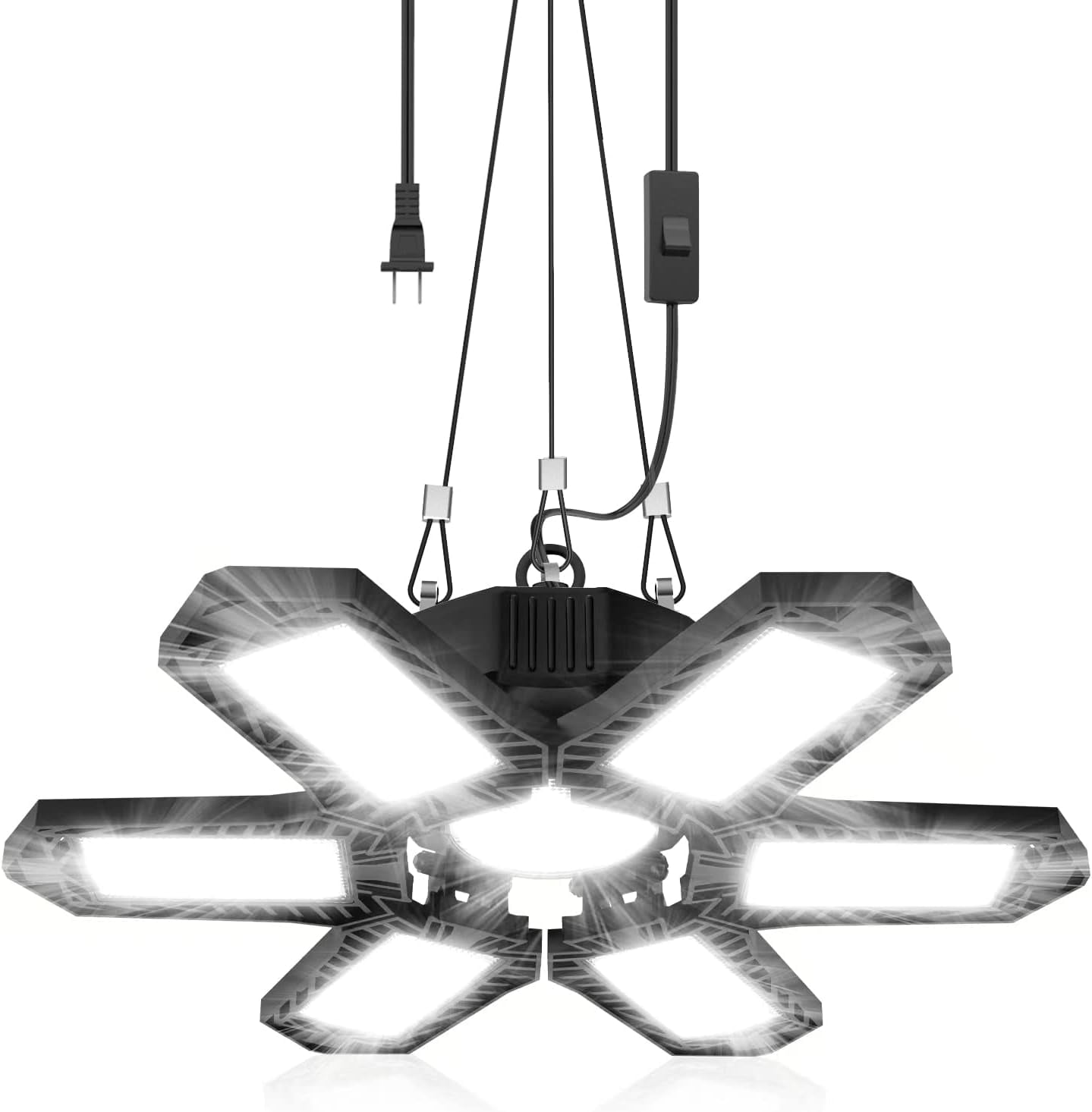 Plug in Garage Light, 200W 20000LM Linkable Shop Light with On/Off Switch, 6500K Hanging LED Lights with 9.84ft Power Cord and US Plug, for Garage, Workshop,Work Bench