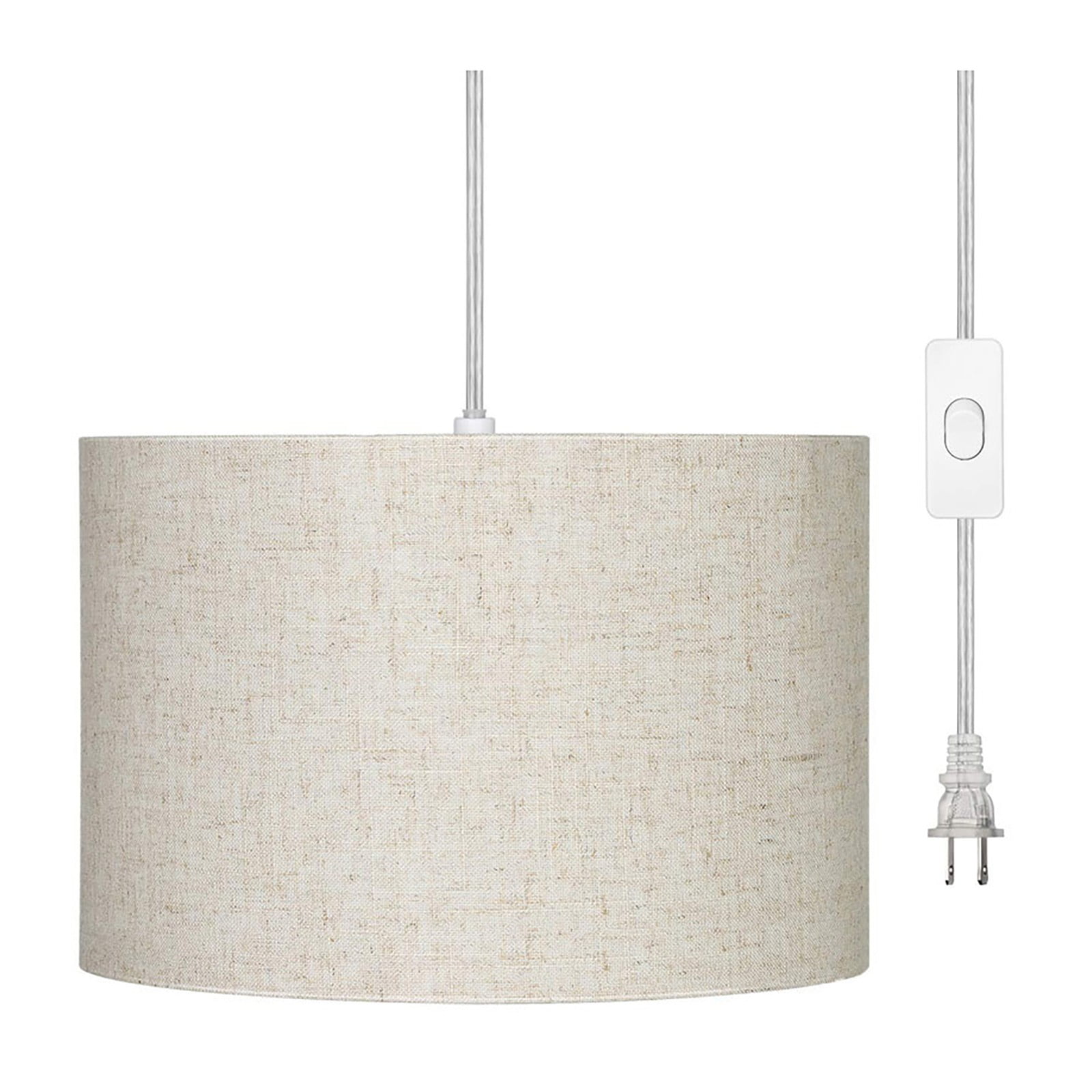 Plug In Hanging Lamp with 15Ft Cord On/Off Pendant Lighting Modern Fabric Shade Table Lamps for Living Room Bedroom Bedside Kitchen Dining Table 9.5*7.2inch