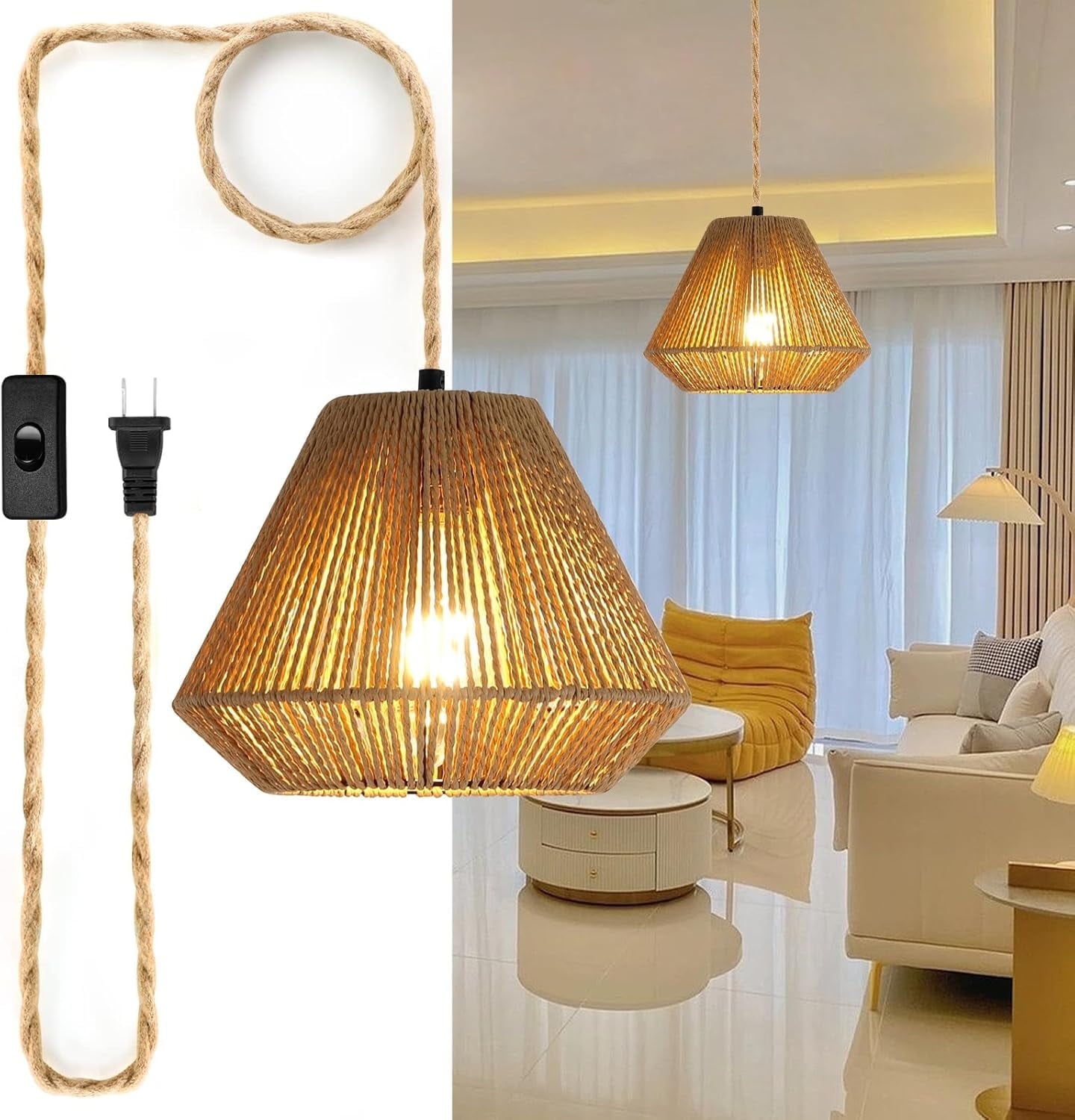 Plug in Hanging Light, 8ft Dimmable Hanging Lamp with Plug in Cord ...