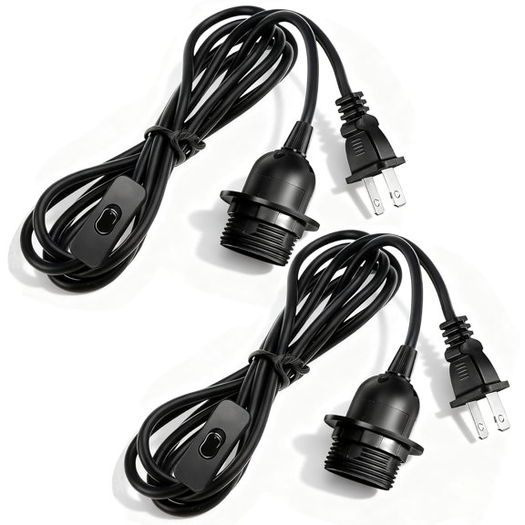 Plug in Hanging Light Cord Kit - 16Ft Pendant Light Plug in Lamp Kit, E26/E27 Bulb Socket Lantern Extension Cord with On/Off Switch, Socket Rings, 2 Pack, Black