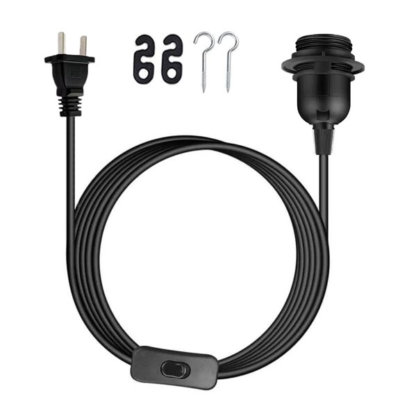 Plug in Hanging Light Cord Kit - 16Ft Pendant Light Plug in Lamp Kit, Socket Rings,E26/E27 Bulb Socket Lantern Extension Cord with On/Off Switch, Black