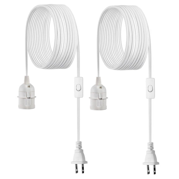 16ft Plug in Hanging Light Cord Kit 2 Pack E26 Lamp Socket with On Off Switch Socket Rings Easy Install Secure Sturdy Pendant Lantern Extension Cord