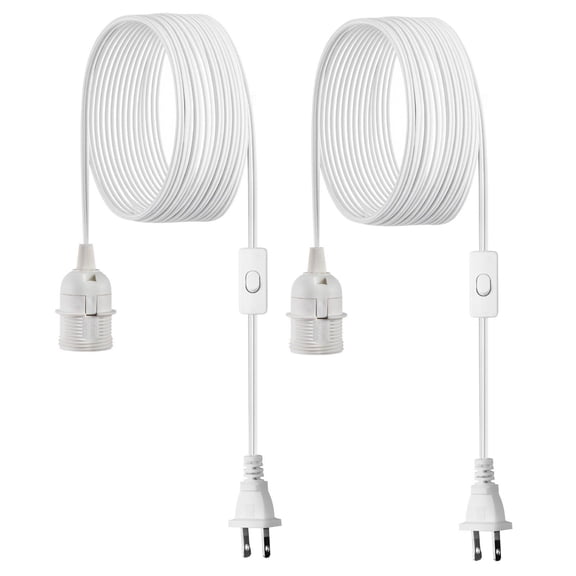 Plug in Hanging Light Cord Kit 16ft Lantern Extension Cords 2 Pack E26 Light Socket Lamp Cord Replacement Secure Sturdy Easy Install Pendant Lamp Kit On Off Switch Socket Rings