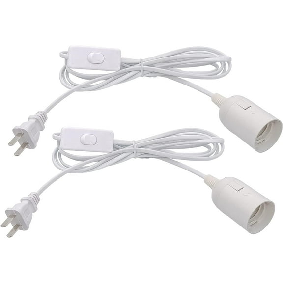 Plug in Hanging Light Kit, Retro Hanging Lights with Plug in Cord, E26 E27 Industrial Pendant Light Fixture, 9.8 FT Cord with On/Off Switch Hanging Lamp for Living Room Bedroom 2 Pack (White)