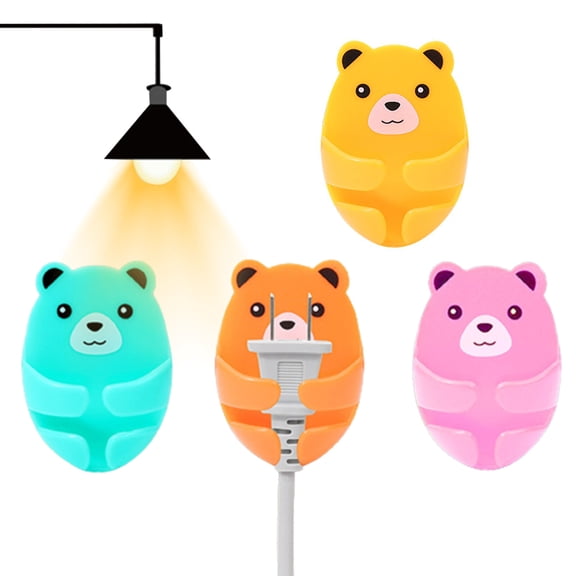 Plug Holders, 4 PCS Plug Hooks, Wall Mounted Plug Organizer Cute Bear Adhesive