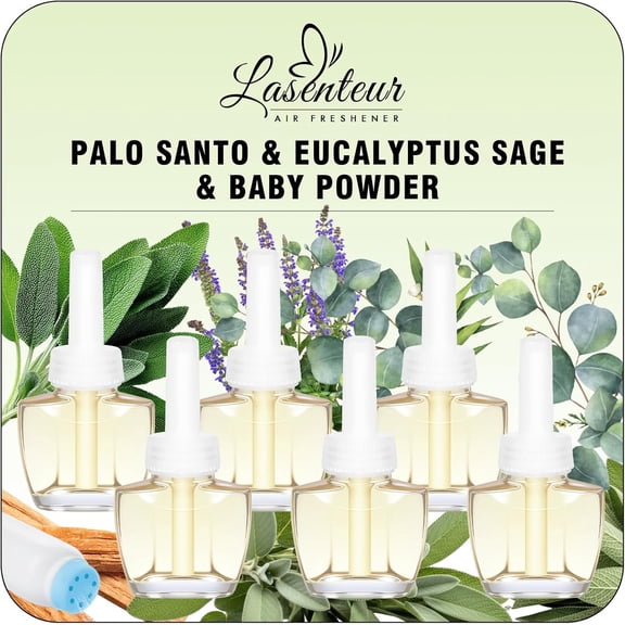 Plug-In Air Freshener Refills - Palo Santo & Eucalyptus, Baby Powder Scent For Home & Bathrooms Office Wall Plug-In Refills, 6 Count, Compatible with Air Wick & Glade, Not Include Glade Plus