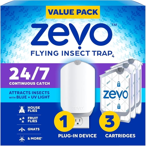 Plug-In Flying Insect Trap with 3 Refill Cartridges, Indoor UV Bug Catcher for Gnats, Fruit Flies & Flying Insects, Mess-Free Design