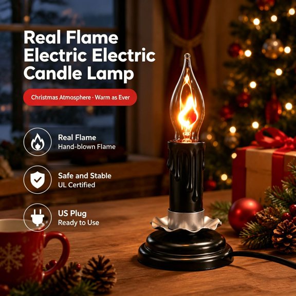 Plug-In LED Candle Light with Lotus Base, Tall & Short Simulated Flame, 120V US Plug for Halloween Christmas Tabletop Decor