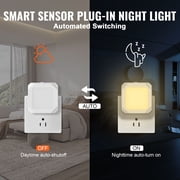 Plug-In LED Night Light Dusk to Dawn Sensor, 0.6W 40 Lumens 3000K Warm White, Auto On/Off Energy Efficient for Bedroom Hallway Bathroom Stairway