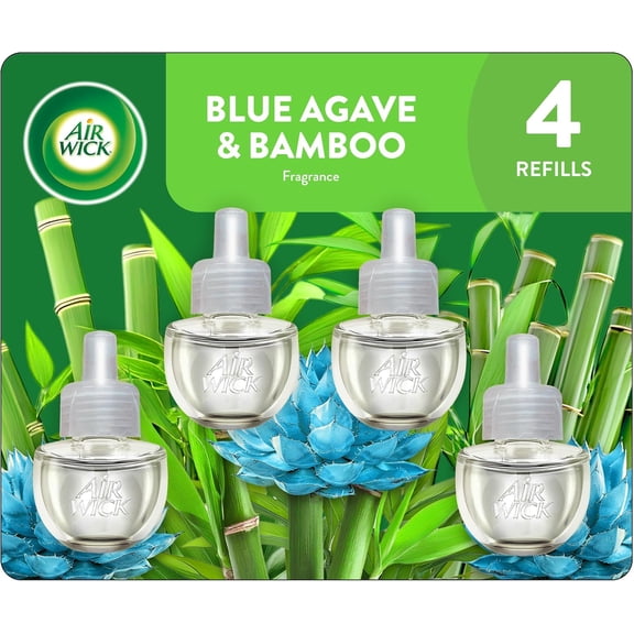 Plug In Scented Oil Refill, Infused with Essential Oils, Plug In Air Fresheners for Home, Blue Agave & Bamboo, 4 ct