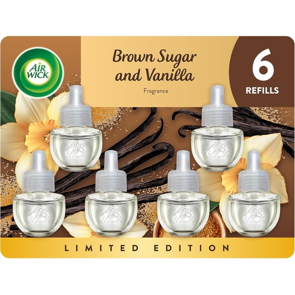 Plug In Scented Oil Refill, Infused with Essential Oils, Plug In Air Fresheners for Home, Brown Sugar & Vanilla, 6 ct