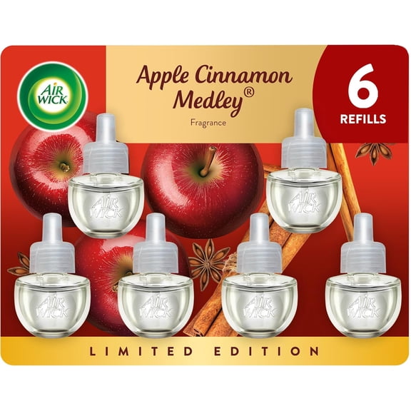 Plug In Scented Oil Refill, Infused with Essential Oils, Plug In Air Fresheners for Home, Fall Scent, Fall Dcor, Apple Cinnamon Medley, 6 ct