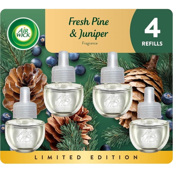 Plug In Scented Oil Refill, Infused with Essential Oils, Plug In Air Fresheners for Home, Fresh Pine & Juniper, 4 ct