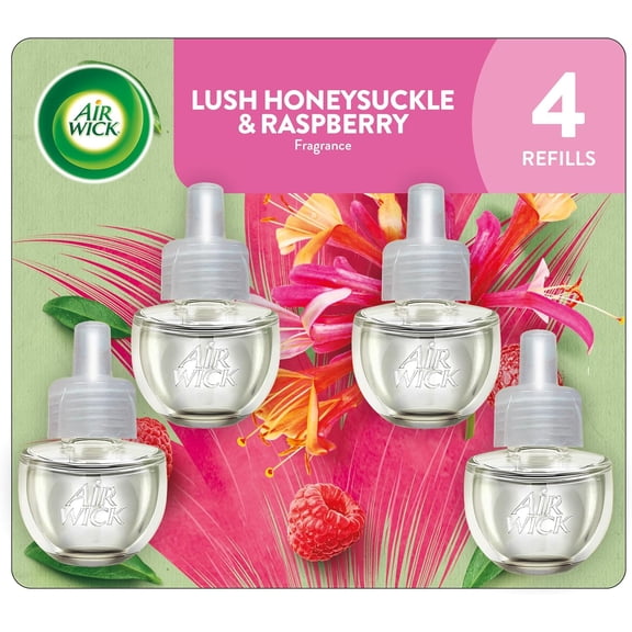 Plug In Scented Oil Refill, Infused with Essential Oils, Plug In s for Home, Honeysuckle & Raspberry, 4 ct
