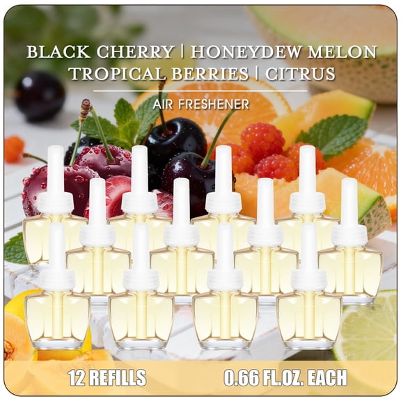Plug in Scented Refills, 12ct PlugIns Air Freshener Compatible with Glade, Air Wick-Black Cherry, Citrus, Tropical Berries, Honeydew Melon
