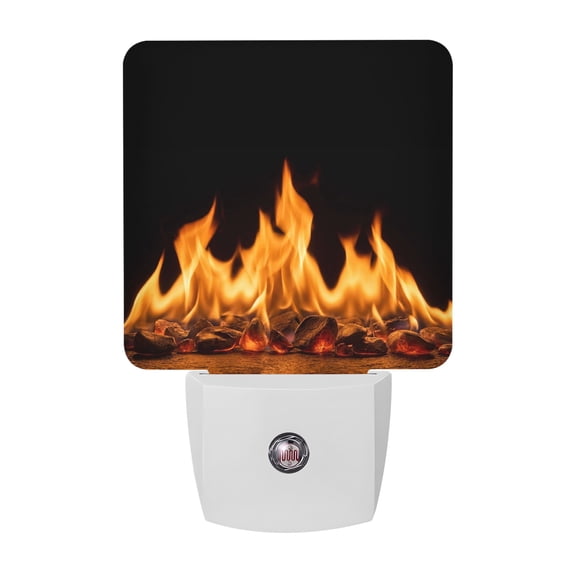 Plug in LED Night Lights Abstract Orange Flame on Black Nightlight with Auto Dusk to Dawn Sensor,Flickering Fire Pattern Energy Saving Lamps for Bedroom Hallway Bathroom Nursery