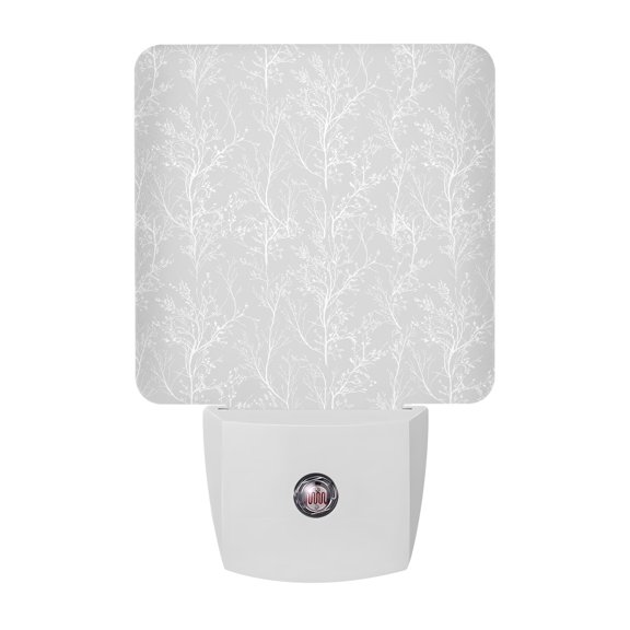 Plug in LED Night Lights Abstract Tree Branch on Gray Nightlight with Auto Dusk to Dawn Sensor,White Plant Texture Energy Saving Lamps for Bedroom Hallway Bathroom Nursery