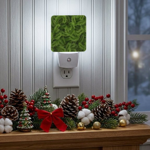 Plug in LED Night Lights Christmas Tree Pine Needle Branch Nightlight with Auto Dusk to Dawn Sensor,Green Botanical Energy Saving Lamps for Bedroom Hallway Bathroom Nursery