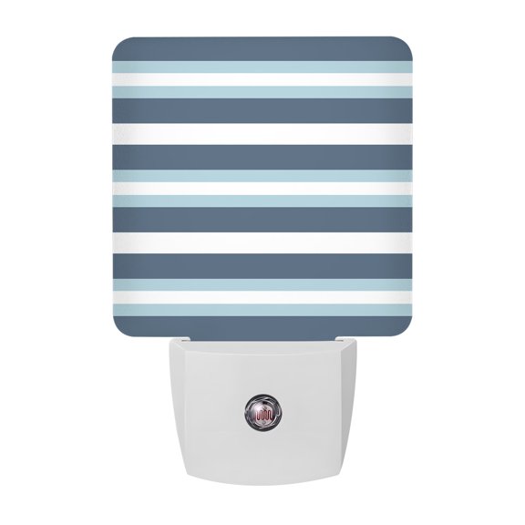 Plug in LED Night Lights Classical Blue White Stripes Nightlight with Auto Dusk to Dawn Sensor,Modern Minimalism Style Energy Saving Lamps for Bedroom Hallway Bathroom Nursery