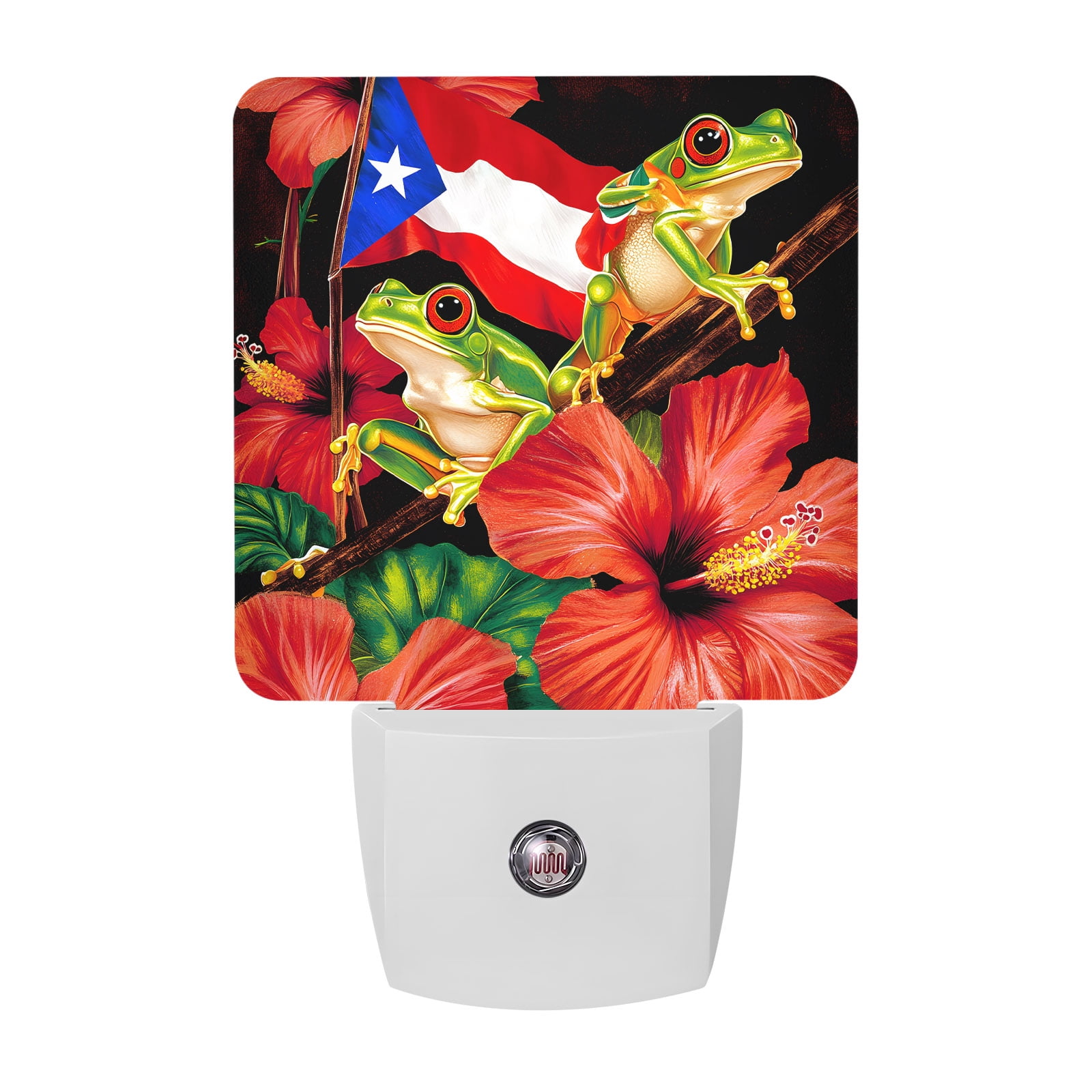 Plug in LED Night Lights Country Red Flowers Frog Nightlight with Auto ...
