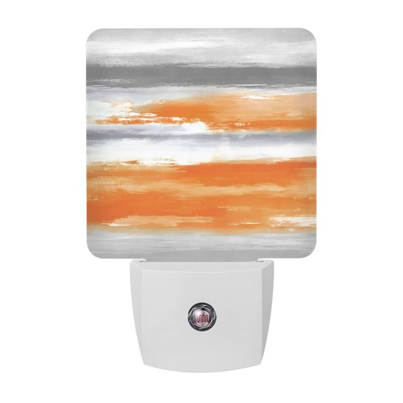 Plug in LED Night Lights Modern Abstract Canvas Art Nightlight with Auto Dusk to Dawn Sensor,Orange Gray Striped Energy Saving Lamps for Bedroom Hallway Bathroom Nursery