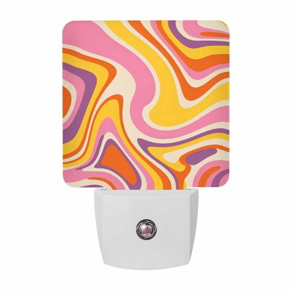 Plug in LED Night Lights Modern Abstract Psychedelic Nightlight with Auto Dusk to Dawn Sensor,Groovy Geometric Art Swirling Energy Saving Lamps for Bedroom Hallway Bathroom Nursery