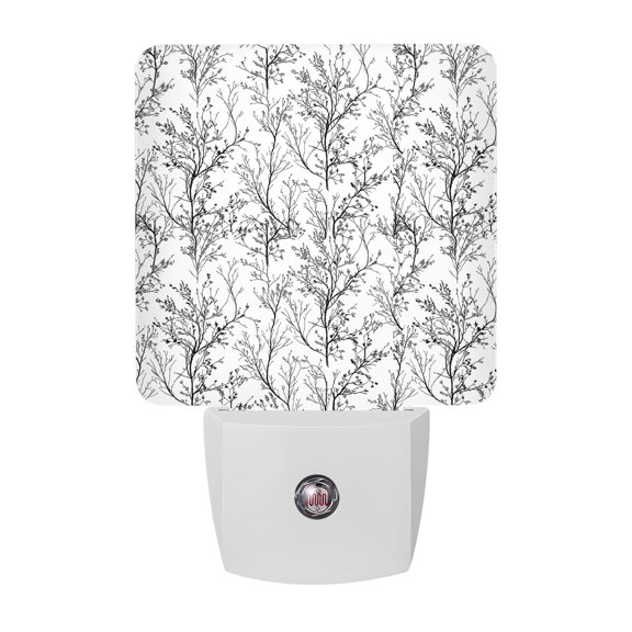 Plug in LED Night Lights Modern Tree Plant Black White Nightlight with Auto Dusk to Dawn Sensor,Abstract Trees Branch Texture Energy Saving Lamps for Bedroom Hallway Bathroom Nursery