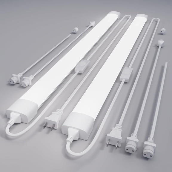 Plug in Light Fixtures 2FT 2PCS Linkable 5000K LED Shop Light, 18W Ceiling/Closet Light for Laundry Kitchen Gara Workbench, Under Cabinet Lighting, Triproof, White