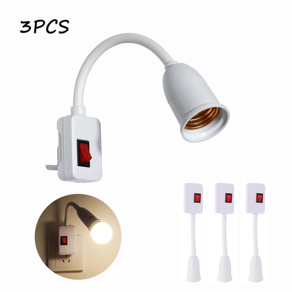 Plug in Light Socket Adapter 3 Pack E27 Light Bulb Socket Adapter, Easy Installation Portable Lighting Solution for Closet, Garage, Basement, Workshop Built-in On/Off Switch