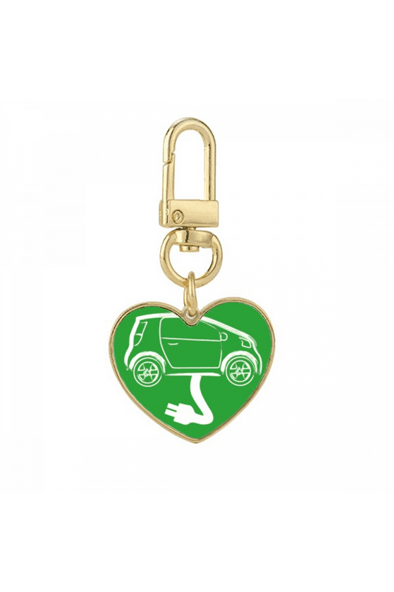 Plug Line Energy Vehicles Protect Environment Gold Heart Keychain Metal Keyring Holder