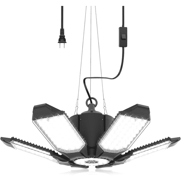 TIMOTOP Plug in LED Shop Light, Super Bright 200W 20000LM Garage Light, 9.84 ft Power Cord, 6500K Daylight, 6+1 Deformable Panels for Garage, Workshop