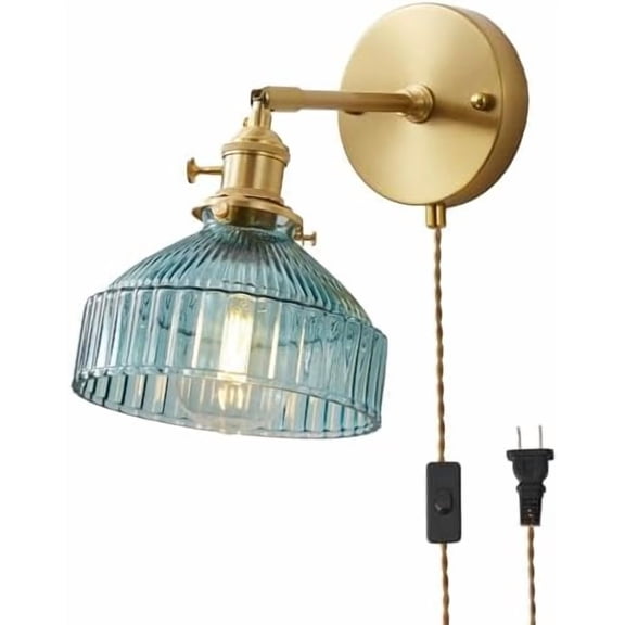Plug in Modern Minimalist Handcrafted Glass Wall Sconce with Adjustable Brass Socket Adjustable Wall Lamp with Cable 180 Degree Up and Down Modern Wall Sconce for Living Room Bedroom