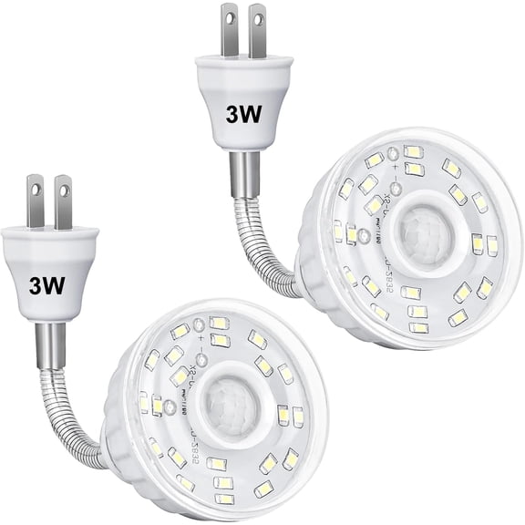 Plug in Motion Sensor Night Light Indoor, PIR Infrared Motion-Activated LED Night Light for AC Outlet,Dusk to Dawn Sensor Smartlight,360 Directional Rotating for Gara Stairway, 3W White, 2 PCS