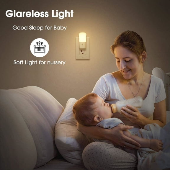 Plug in Night Light, Dimmable LED Night Lights With Dusk to Dawn Sensor, Soft White 3000K Sleep Nightlight, Adjustable Brightness 5-80lm Mini Light for Nursery Kids Room Hallway Kitchen, 2 Pack